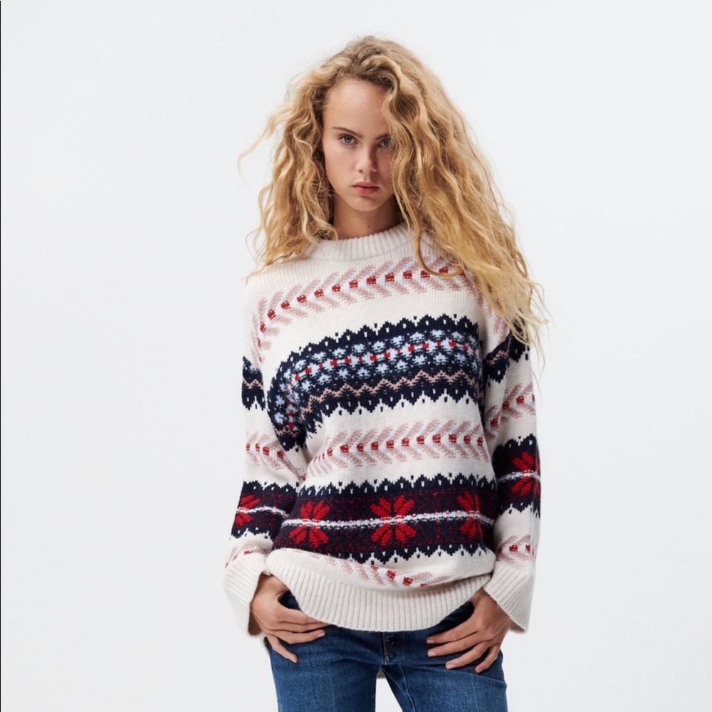 Zara oversized knit jacquard sweater